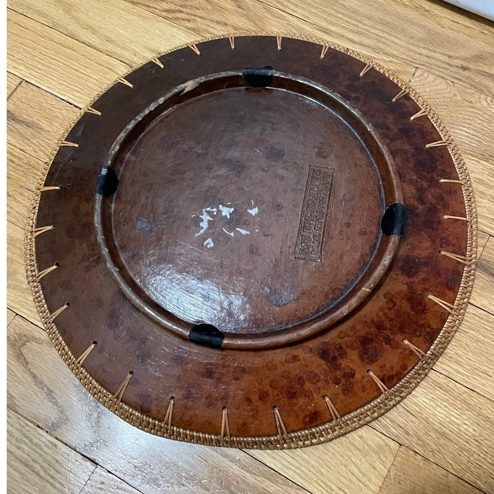 VTG‎ Peir 1 Faux Tortoise Shell Plate Charger Tray Woven Wicker Rim Decorative